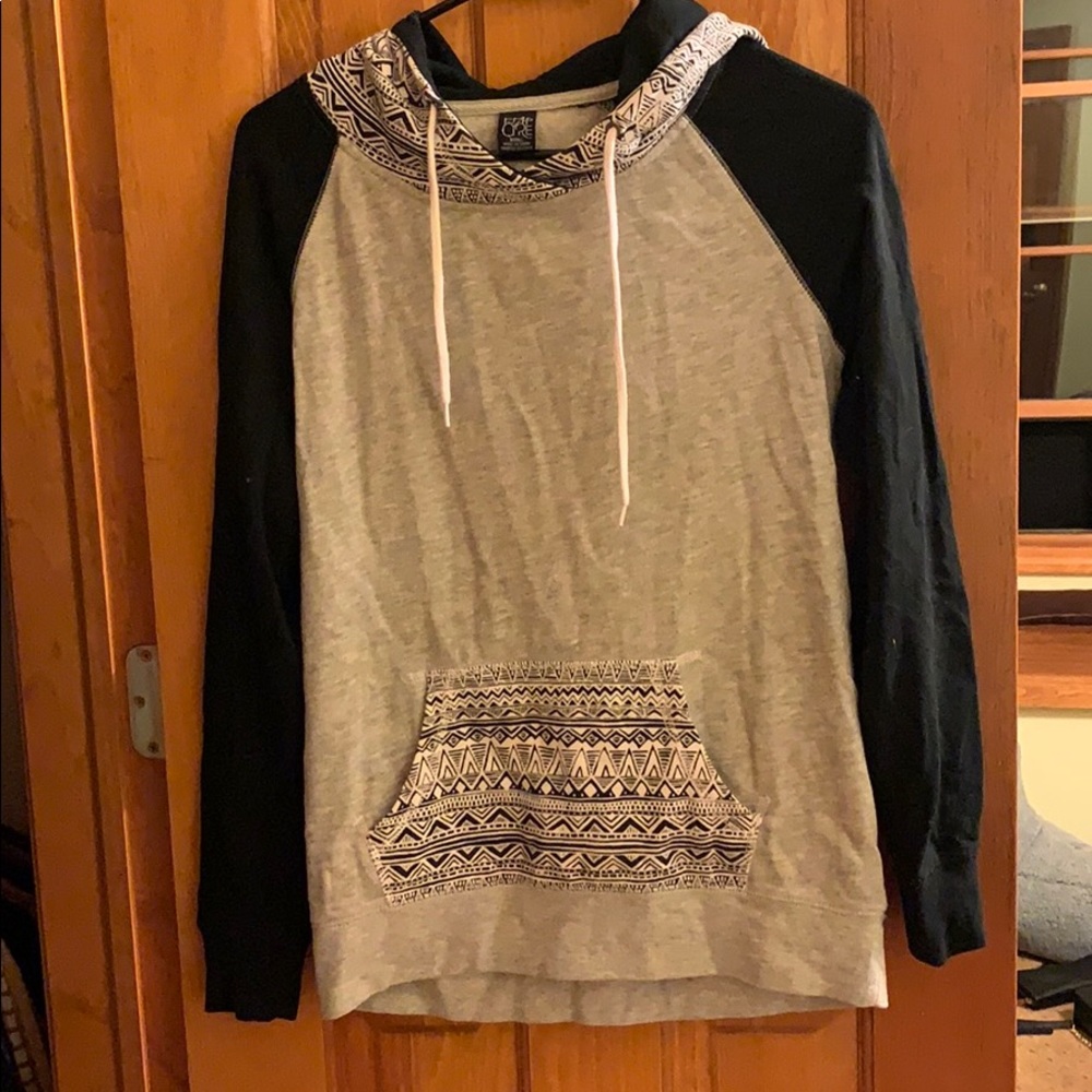 Black, grey and aztec patterned hoodie